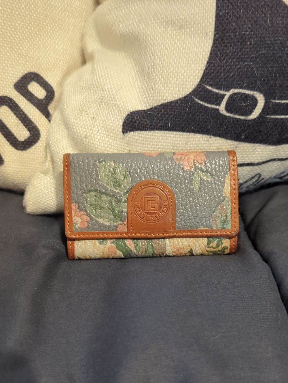 Authentic Balmain Floral Leather Wallet Key Holder